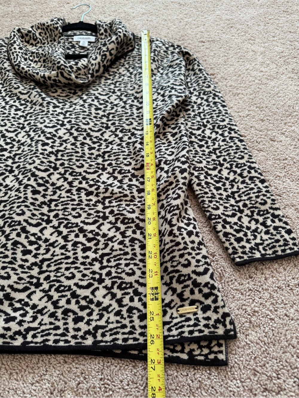 Calvin Klein Leopard Print Cowl Neck Sweater - Taupe & Black - Picture 5 of 9